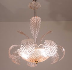 Pink Art Decò Barovier e Toso Chandelier, Murano Glass, 1950s