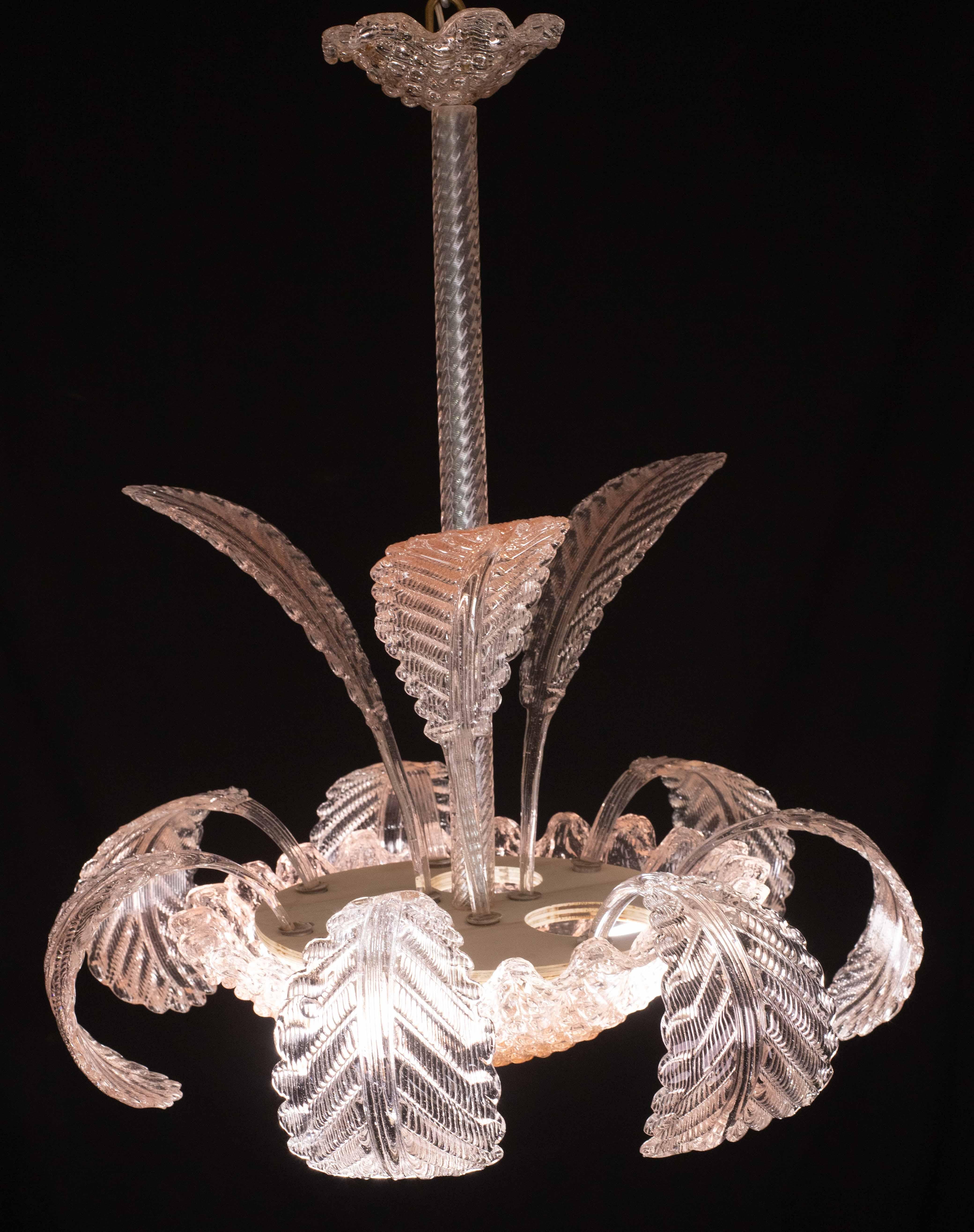 Milieu du XXe siècle Pink Art Decò Barovier e Toso Chandelier, Murano Glass, 1950s en vente