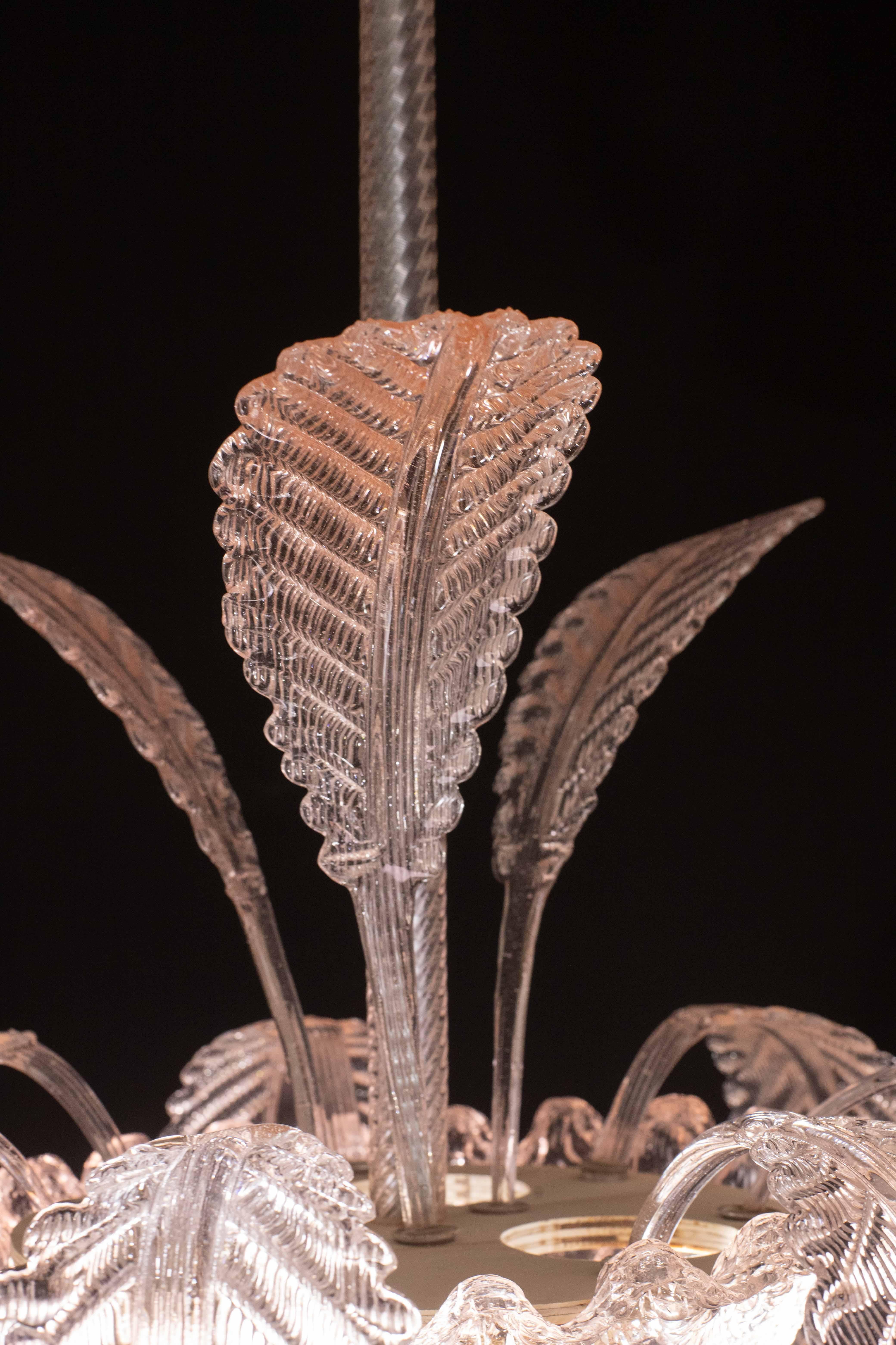 Verre de Murano Pink Art Decò Barovier e Toso Chandelier, Murano Glass, 1950s en vente