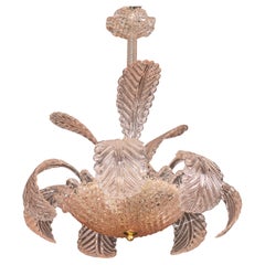 Pink Art Decò Barovier e Toso Chandelier, Murano Glass, 1950s