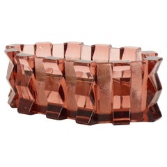 Pink Art Deco Jardinière Crystal Vase Pique Fleurs Cubist