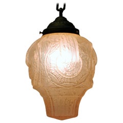 Pink Art Deco Pendant Light in Crackled Glass, 1930s