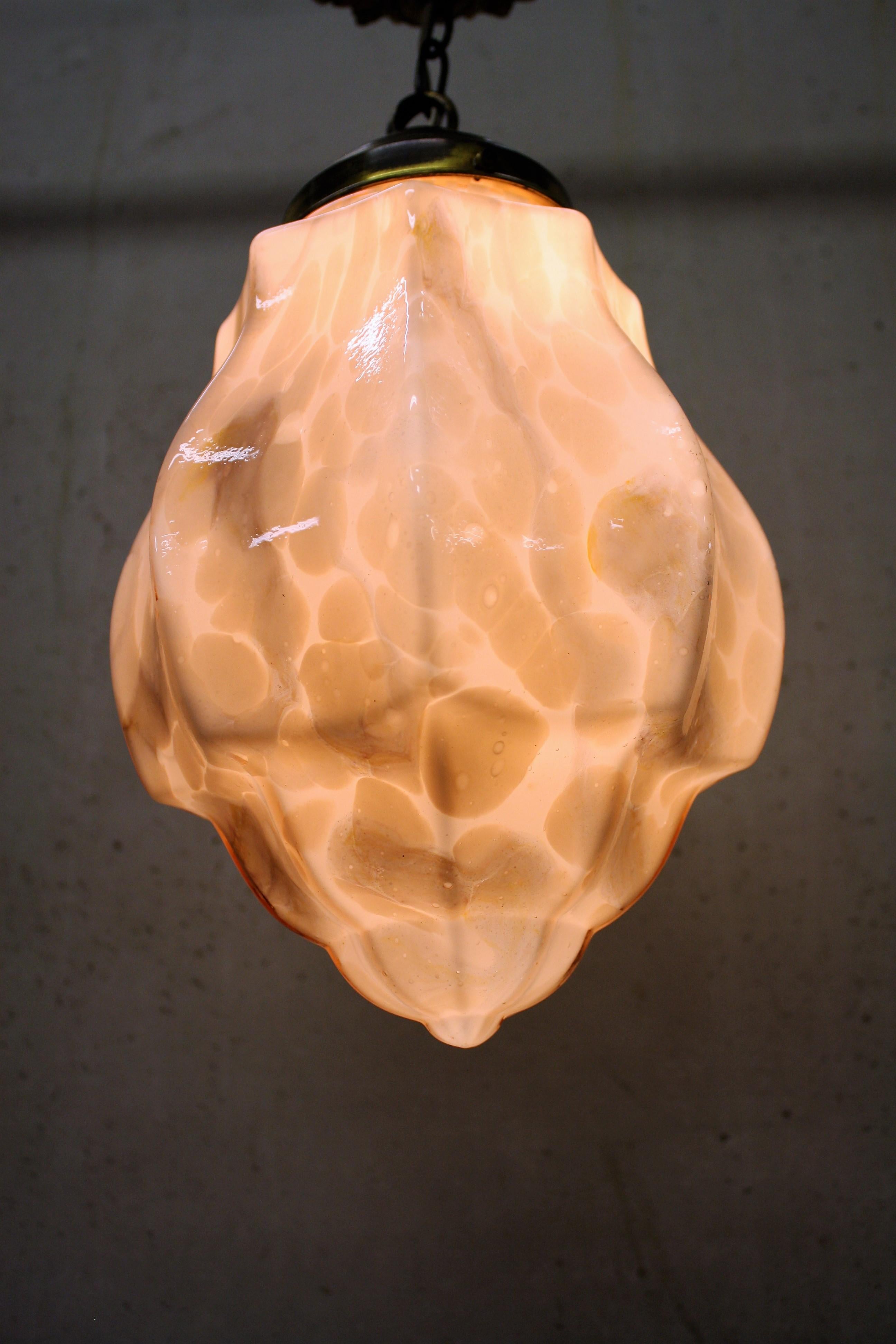 Pink Art Deco Pendant Light with Marbled Glass, 1930s 2
