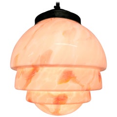 Pink Art Deco Pendant Light with Marbled Glass, 1930s