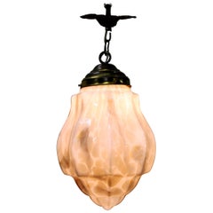 Pink Art Deco Pendant Light with Marbled Glass, 1930s