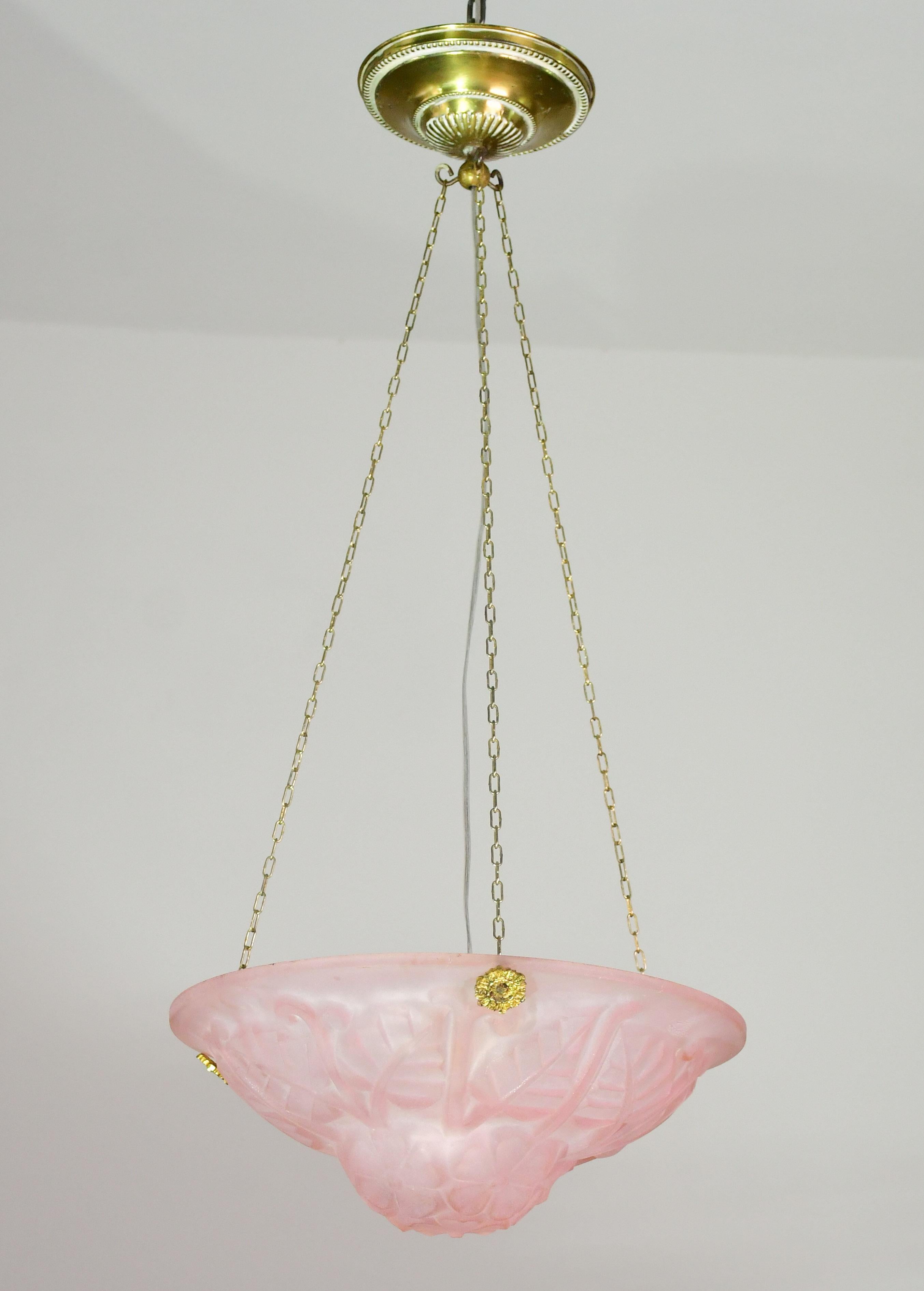 Vetro artistico Ciondolo rosa di qualità Top-Light Deco con decorazioni floreali, firmato Degué in vendita