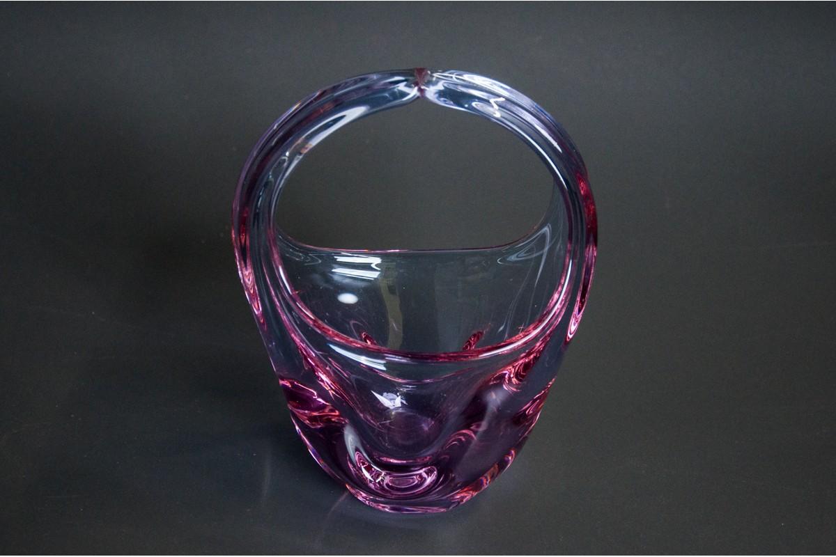 Pink Art Glass Basket, Czechoslovakia, 1960s In Good Condition For Sale In Chorzów, PL
