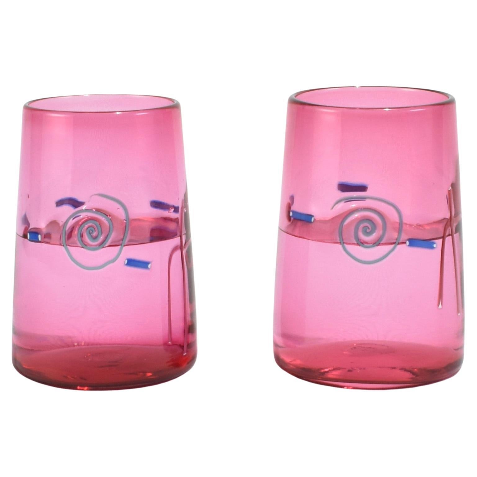 Set di bicchieri in vetro artistico rosa