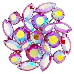 Vintage Pink Aurora Borealis Juliana Style Layered Brooch By Regency, 1960s