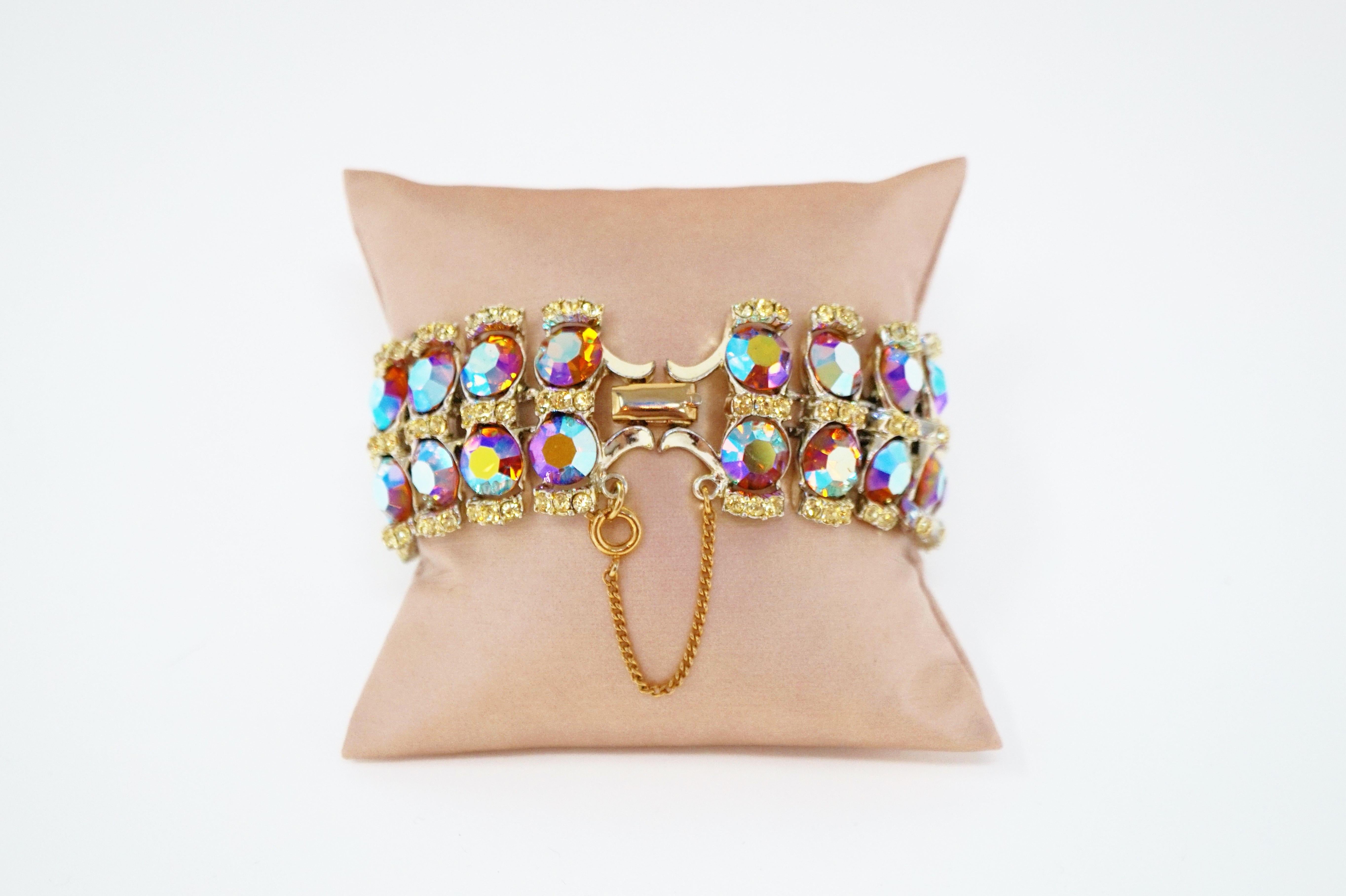 Pink Aurora Borealis Rhinestone Demi-Parure Necklace & Bracelet Set, circa 1960s 2