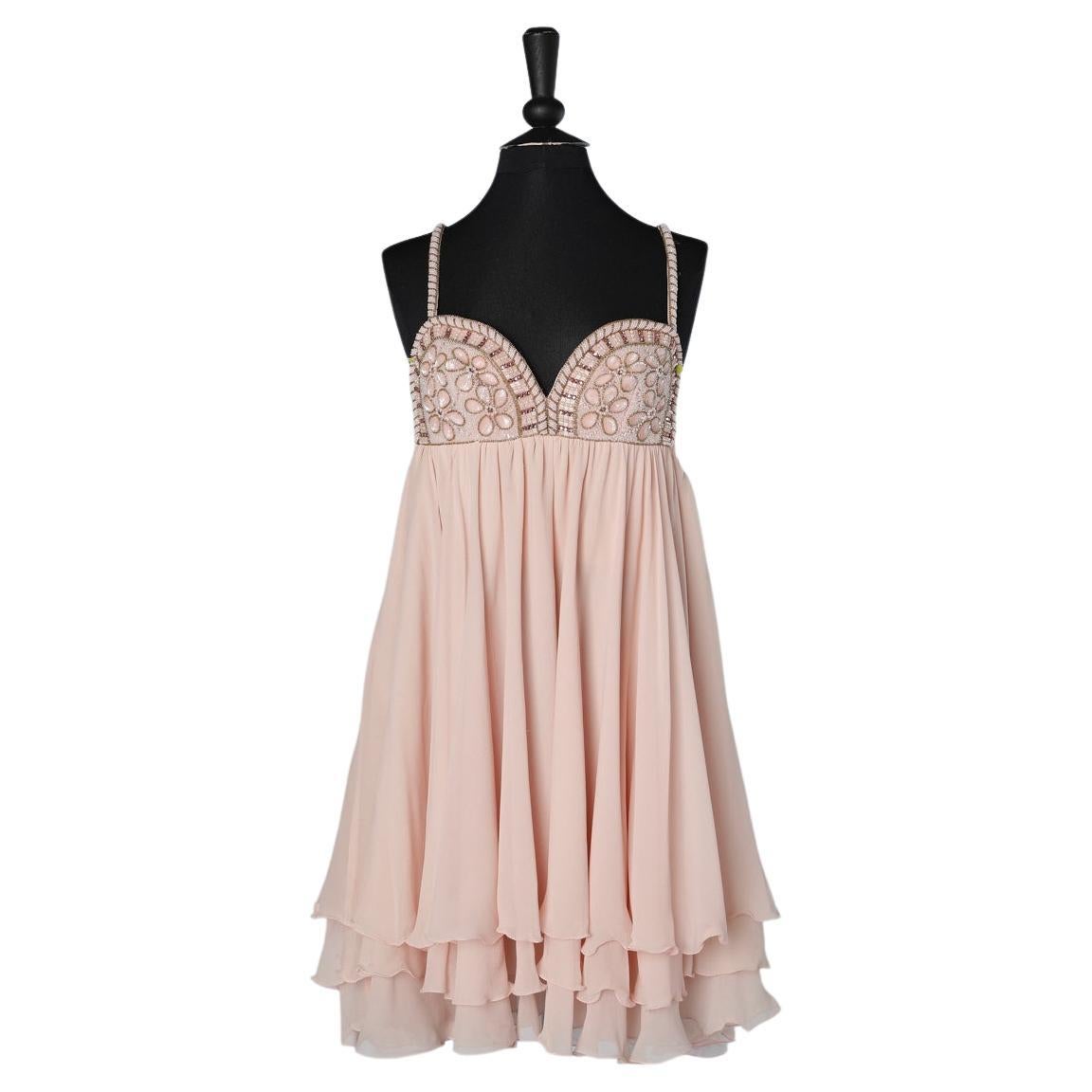 Pink baby-doll cocktail dress with embroidered bra Gai Mattiolo Couture  For Sale