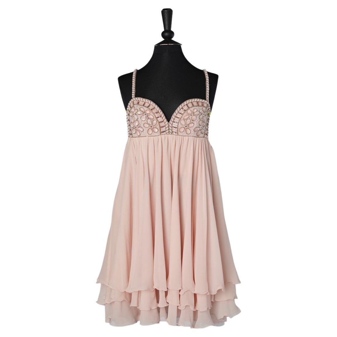 Vestido de cóctel baby-doll rosa con corpiño bordado Gai Mattiolo Couture en venta