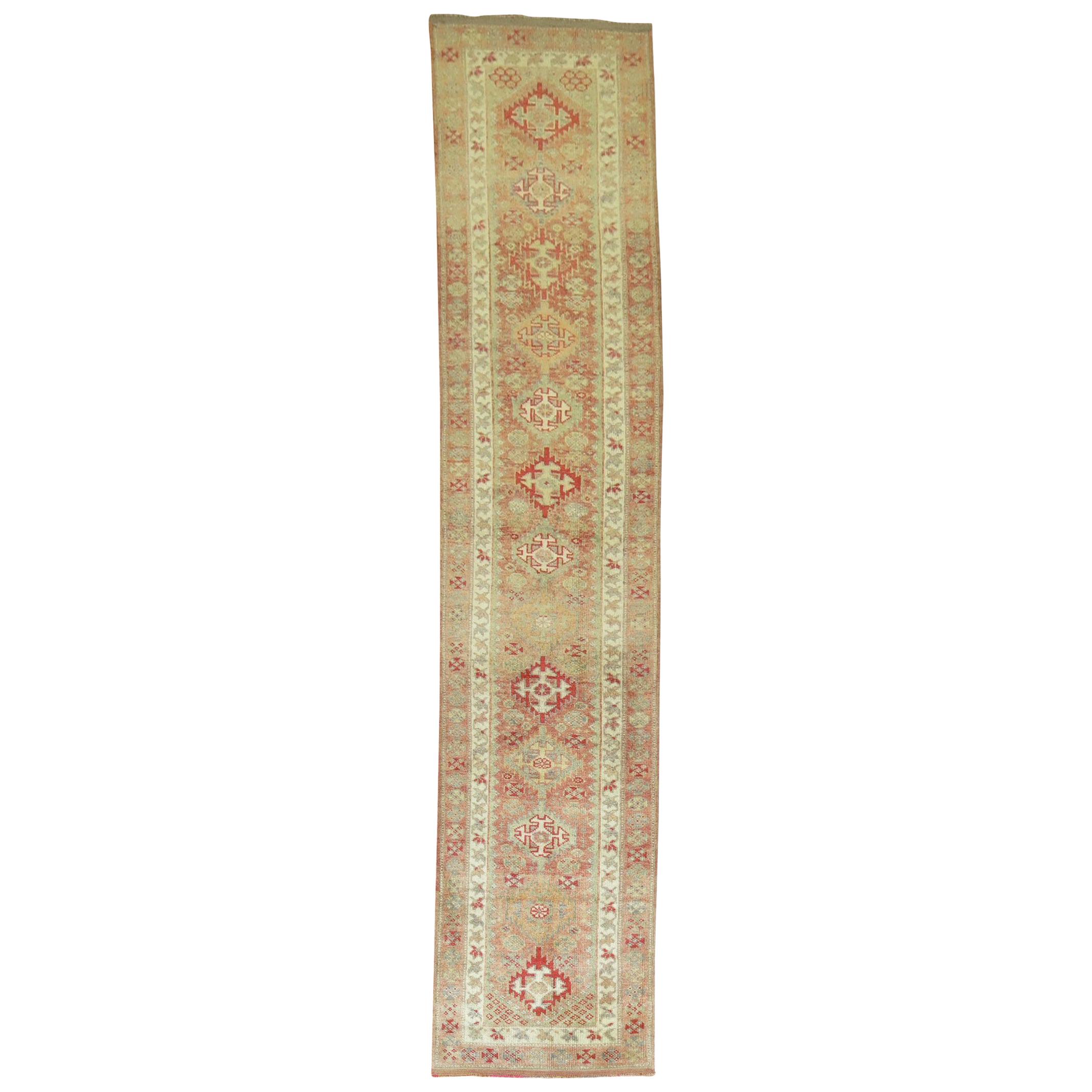 Pink Background Vintage Turkish Anatolian 20th Century Primitive Runner For Sale