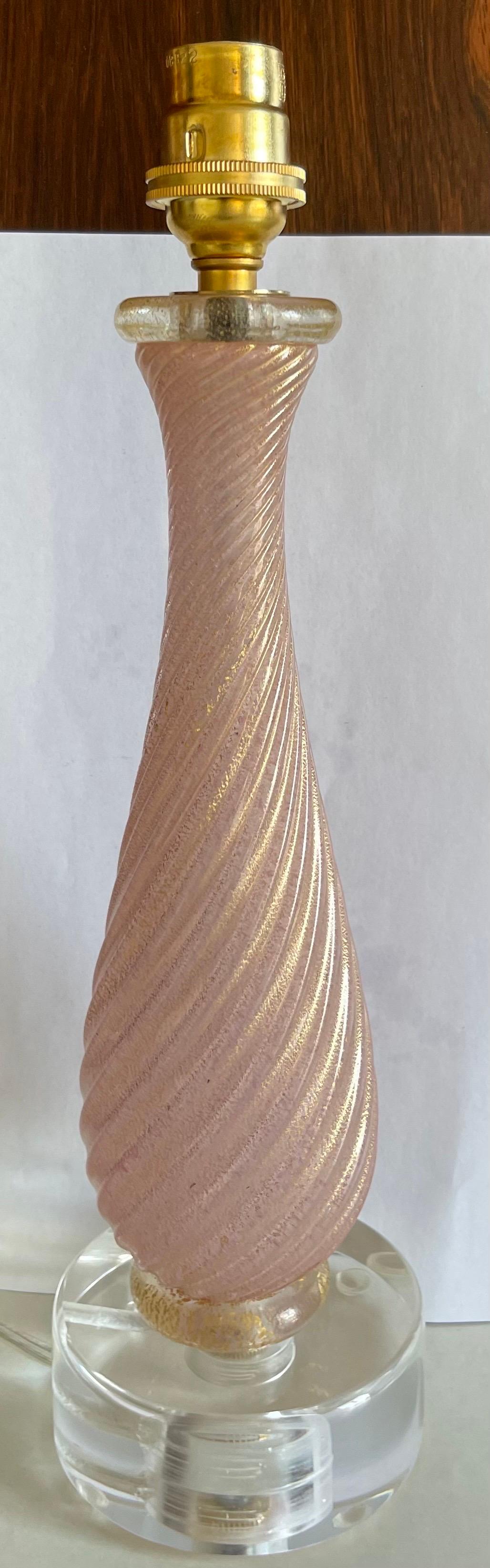 Italian Pink Barovier & Toso Murano Glass Table Lamp