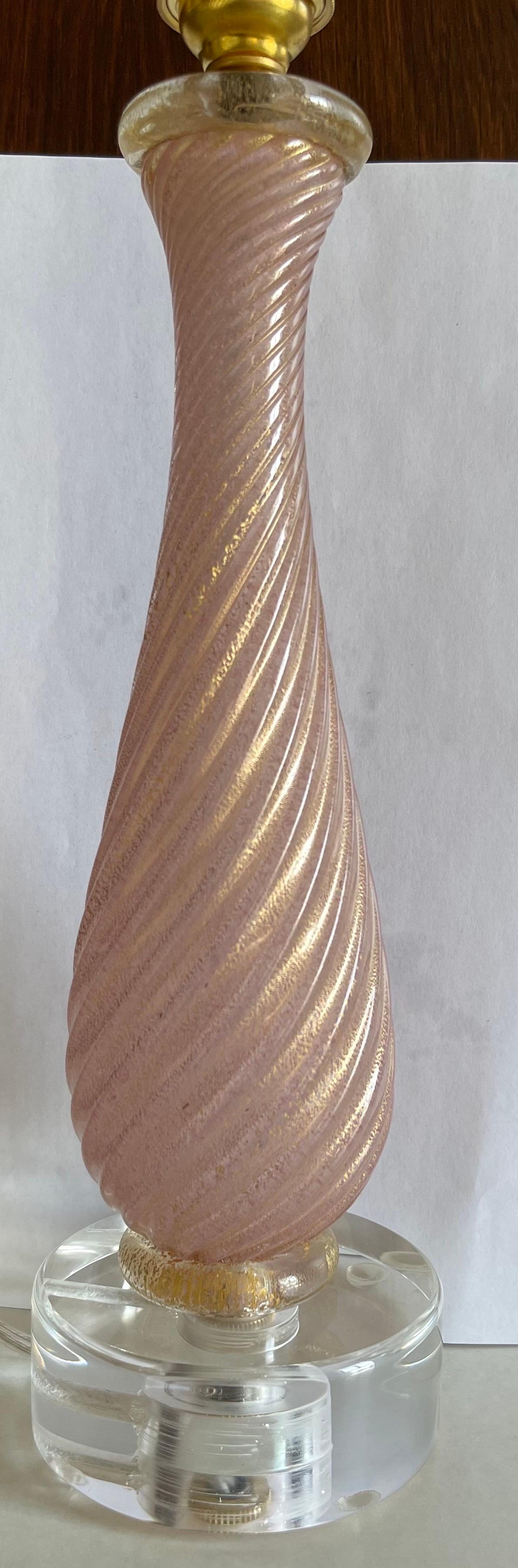 Pink Barovier & Toso Murano Glass Table Lamp In Good Condition In Stamford, CT