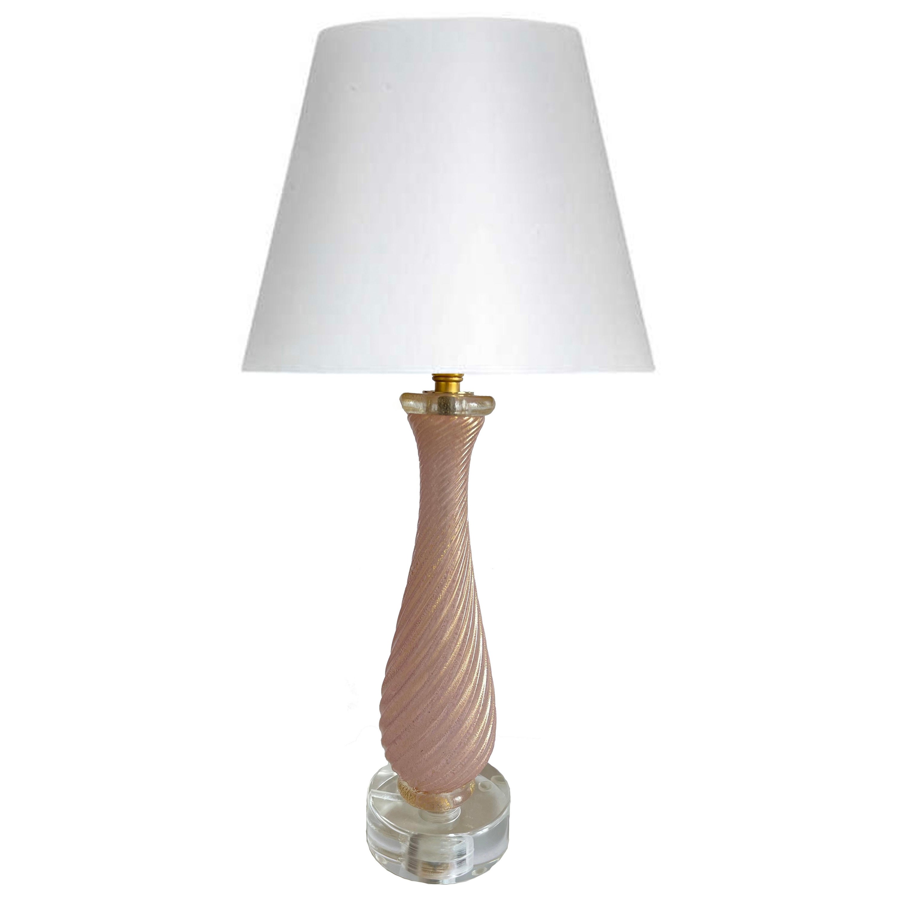 Pink Barovier & Toso Murano Glass Table Lamp