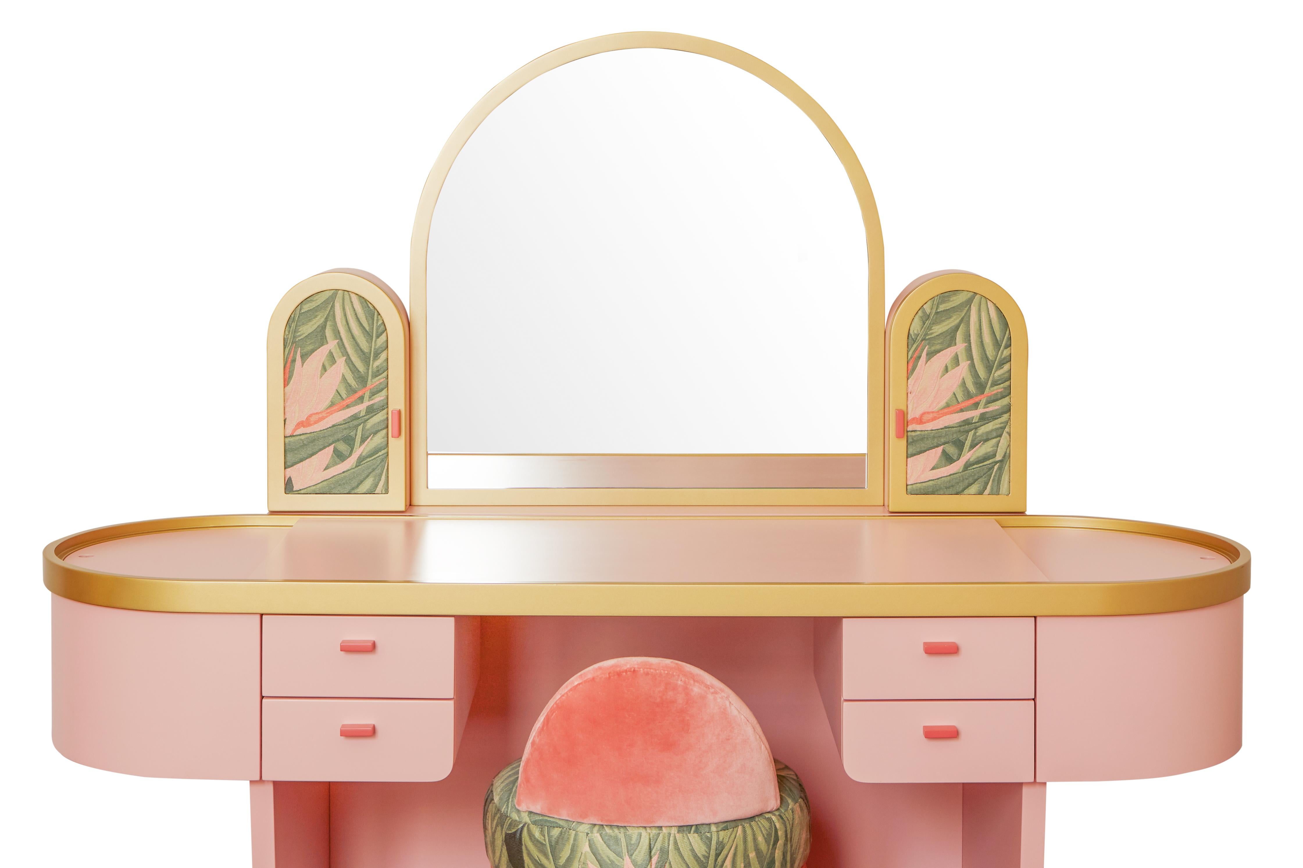 XXIe siècle et contemporain Coiffeuse de chambre à coucher rose avec pochette en velours Ilaria Ferraro en vente