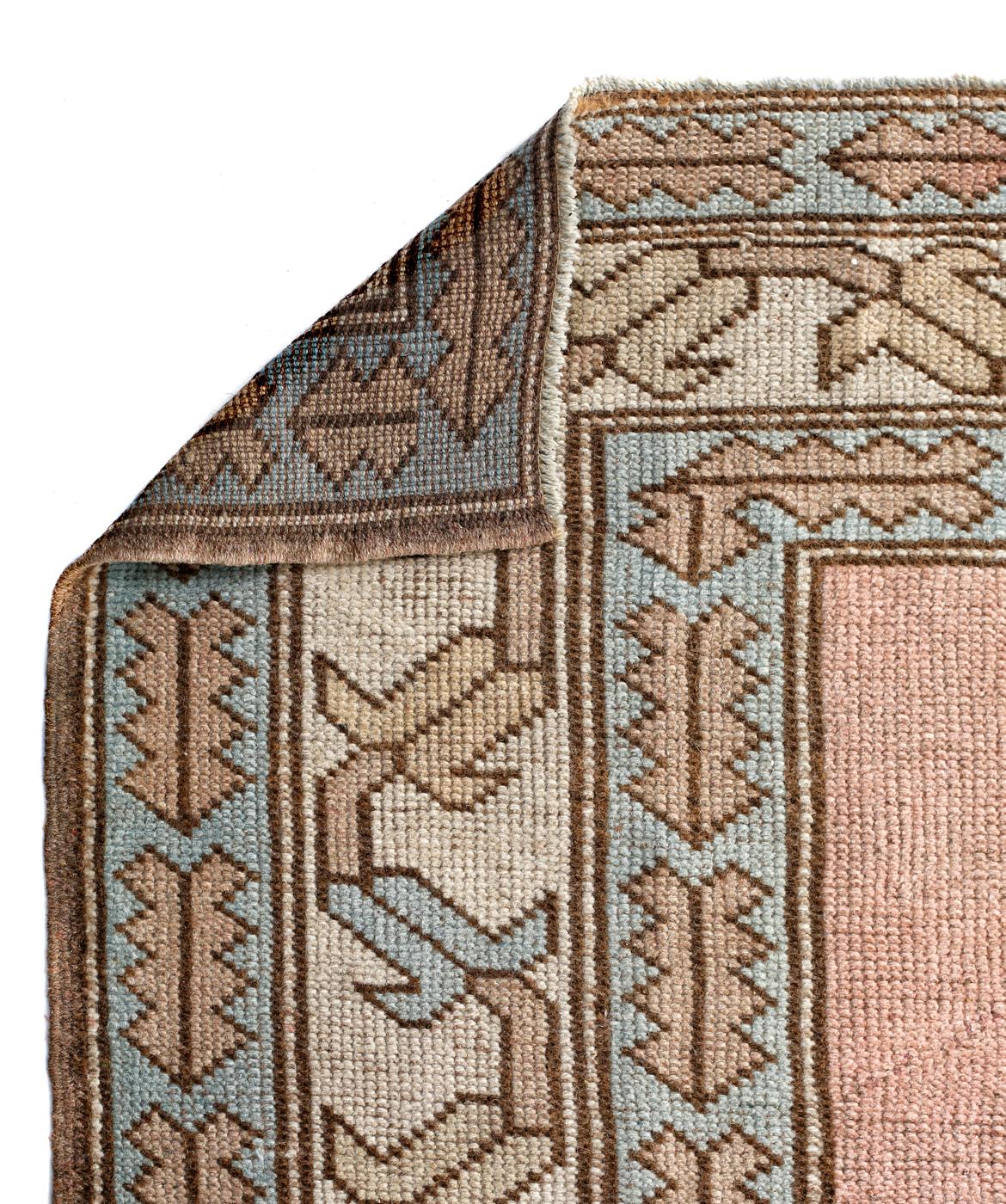 Oushak Pink, Beige and Gold Handmade Wool Turkish Old Anatolian Konya Distressed Rug For Sale