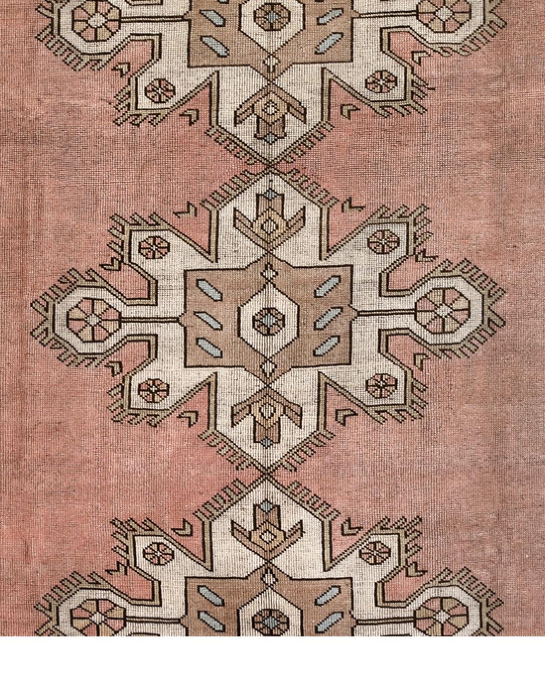 Hand-Knotted Pink, Beige and Gold Handmade Wool Turkish Old Anatolian Konya Distressed Rug For Sale