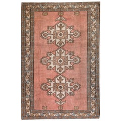 Pink, Beige and Gold Handmade Wool Turkish Old Anatolian Konya Distressed Rug