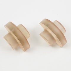 Pink-Beige Carved Plexiglass Lucite Clip Earrings