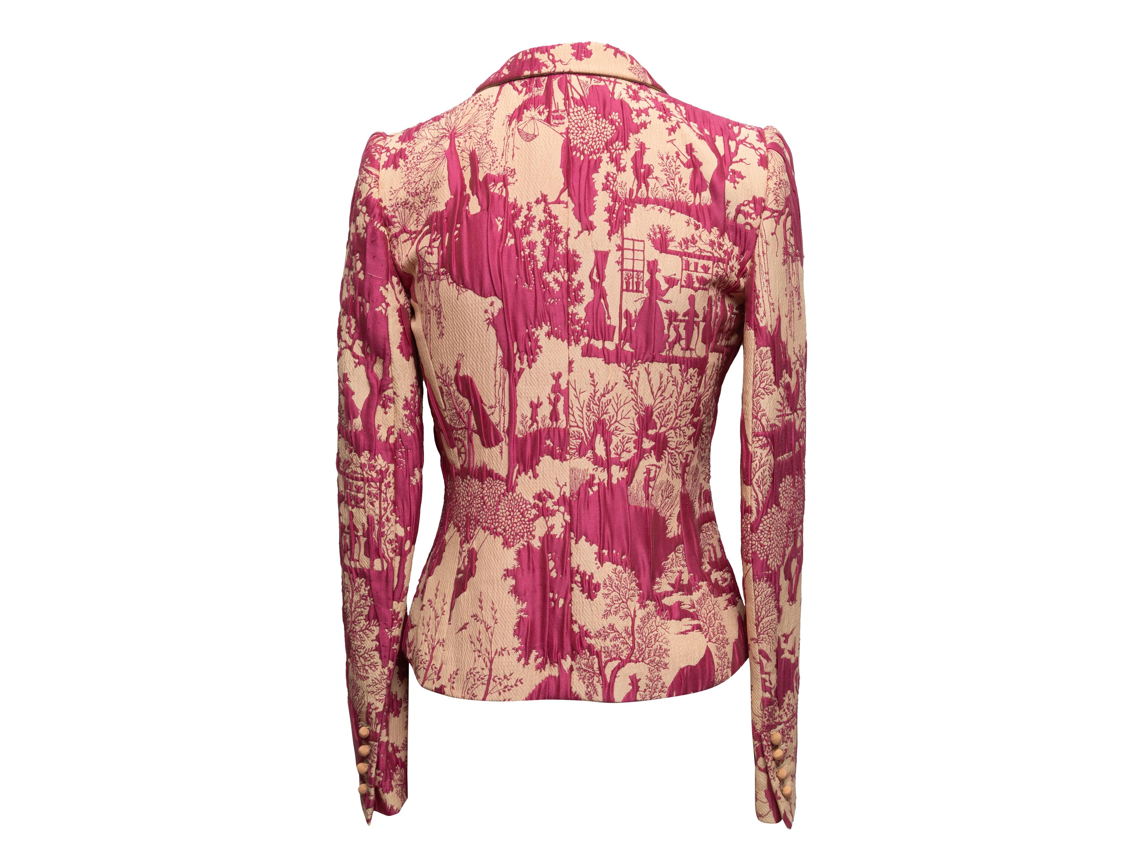 Pink & Beige Emanuel Ungaro Jacquard Patterned Blazer Size US S In Good Condition In New York, NY