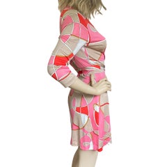 Pink Beige Print Silk Jersey Wrap Dress NWT sizes 4, 8, 12 - Flora Kung