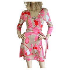 Pink Beige Print Silk Jersey Wrap Dress NWT sizes 4, 8, 12 - Flora Kung 