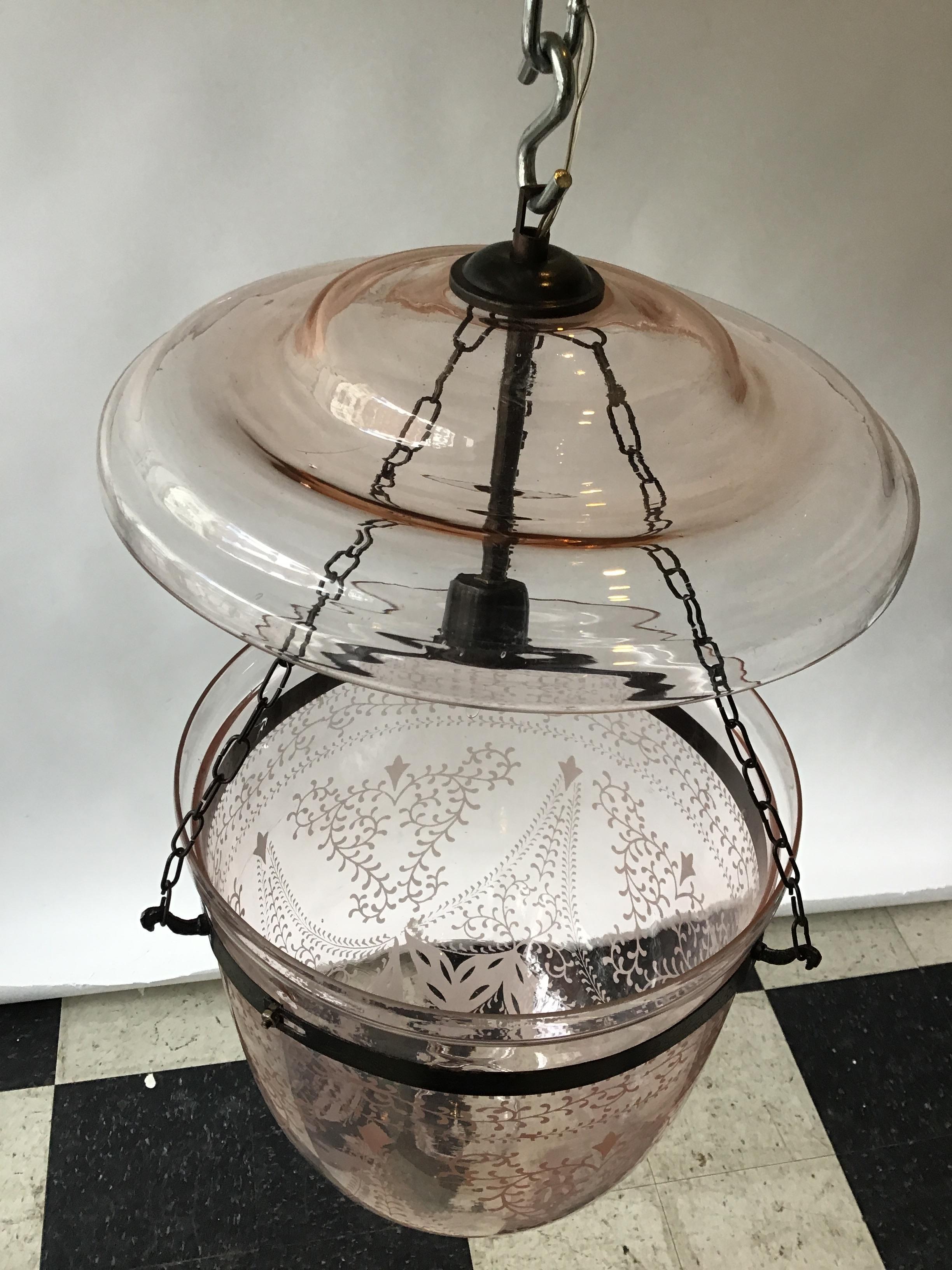 Blown Glass Pink Bell Jar Lantern