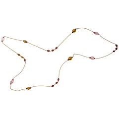 Pink Beryl and Rubellite Gold Bead Sautoir Necklace
