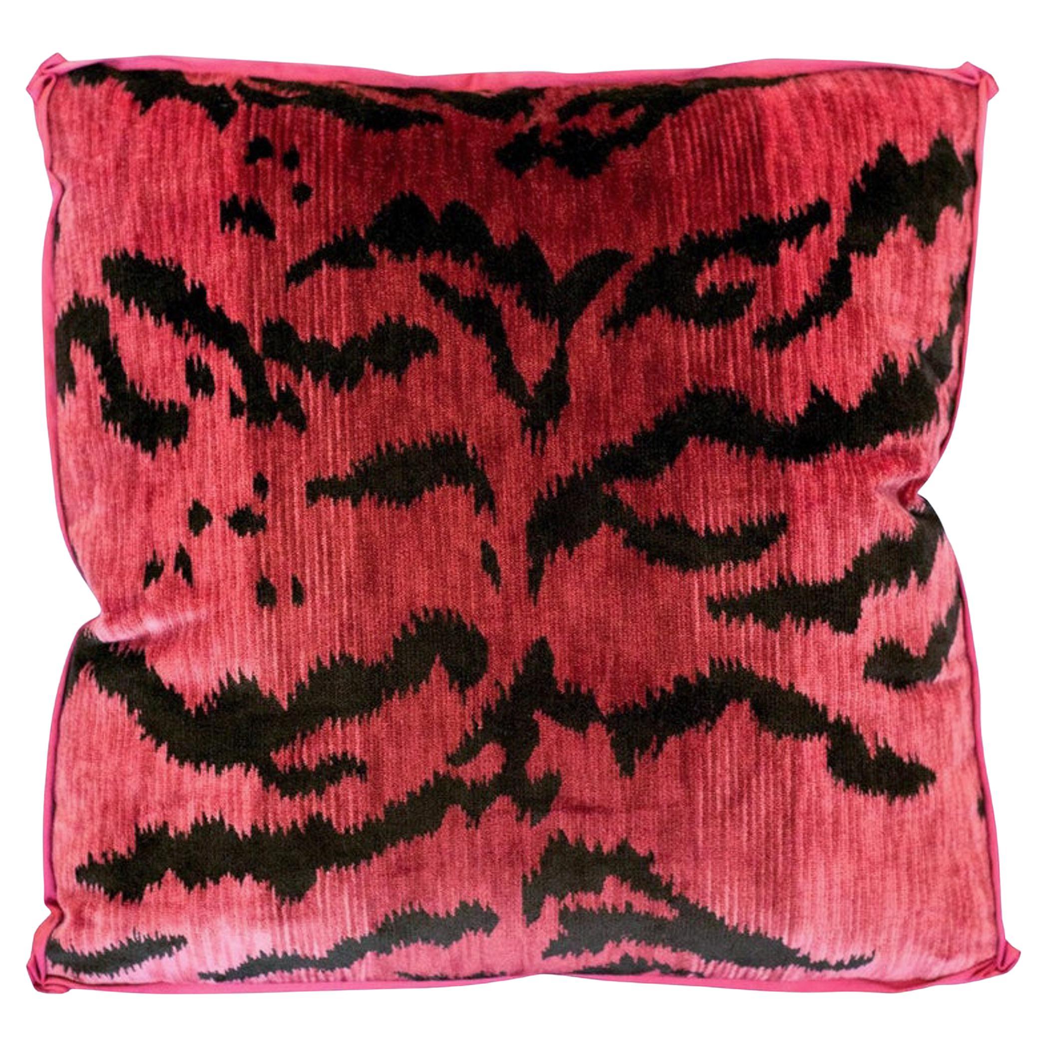Pink Bevilacqua Tiger Silk Velvet and Satin Pillow by Studio Maison Nurita For Sale