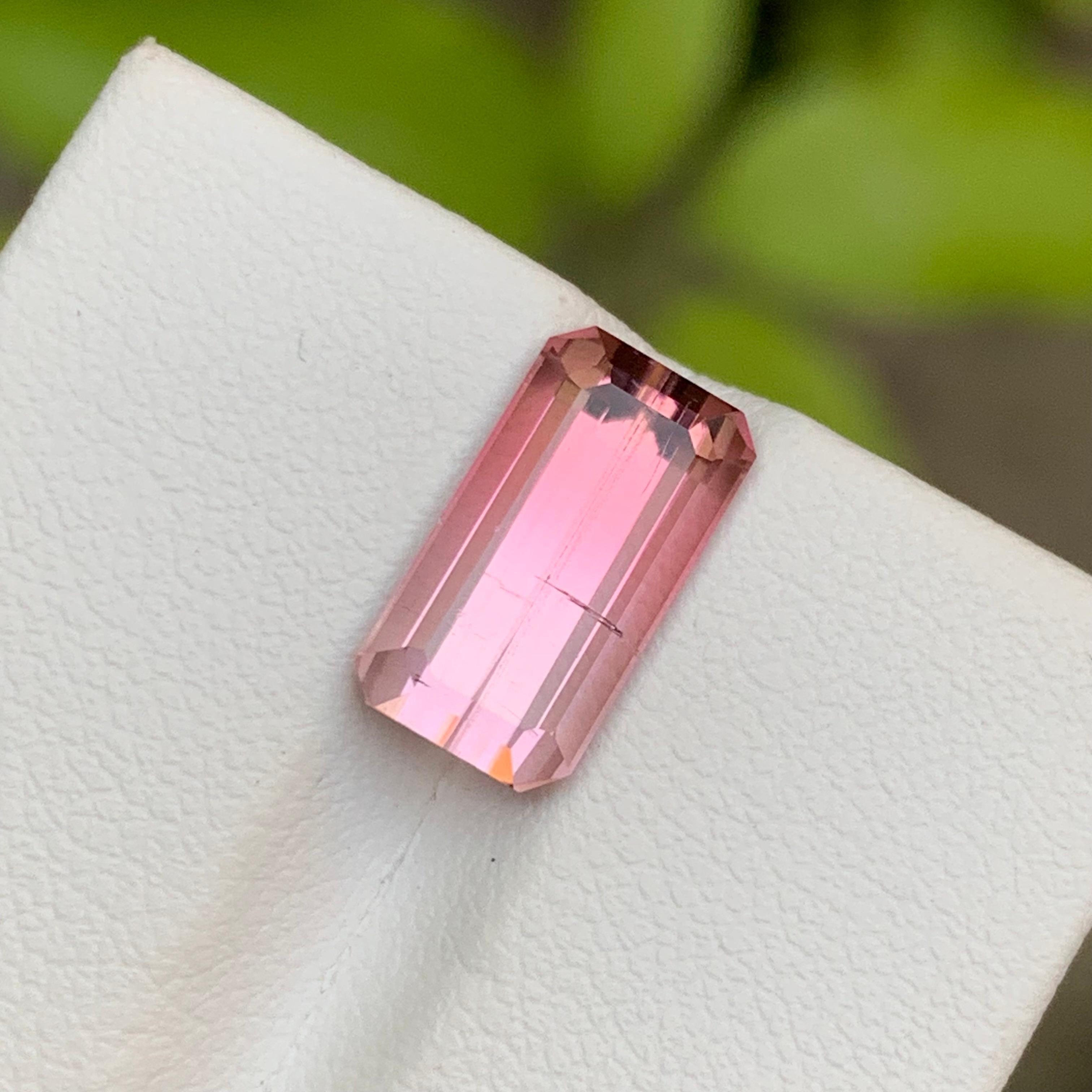 Pink Bicolor Natural Tourmaline Gemstone 4.30 Carat Emerald Cut  Ring, Jewelry For Sale 6