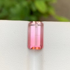 Pink Bicolor Natural Tourmaline Gemstone 4.30 Carat Emerald Cut  Ring, Jewelry