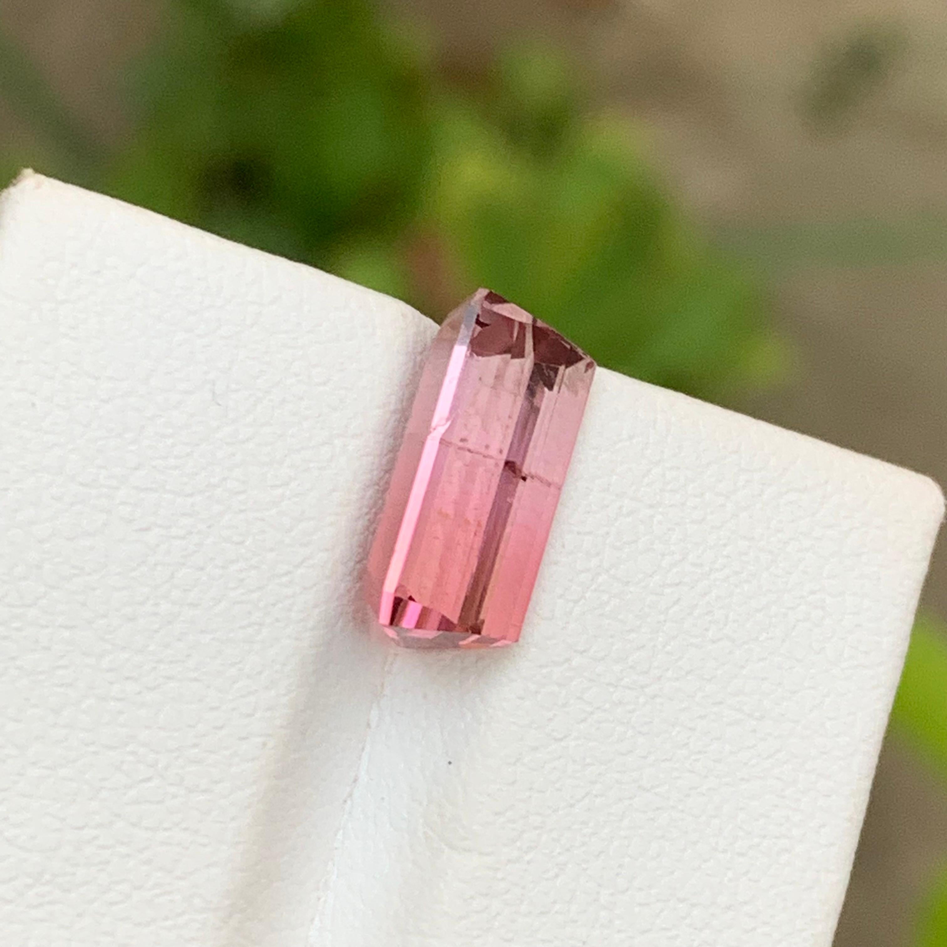 Women's or Men's Pink Bicolor Natural Tourmaline Gemstone 4.30 Carat Emerald Cut  Ring, Jewelry For Sale