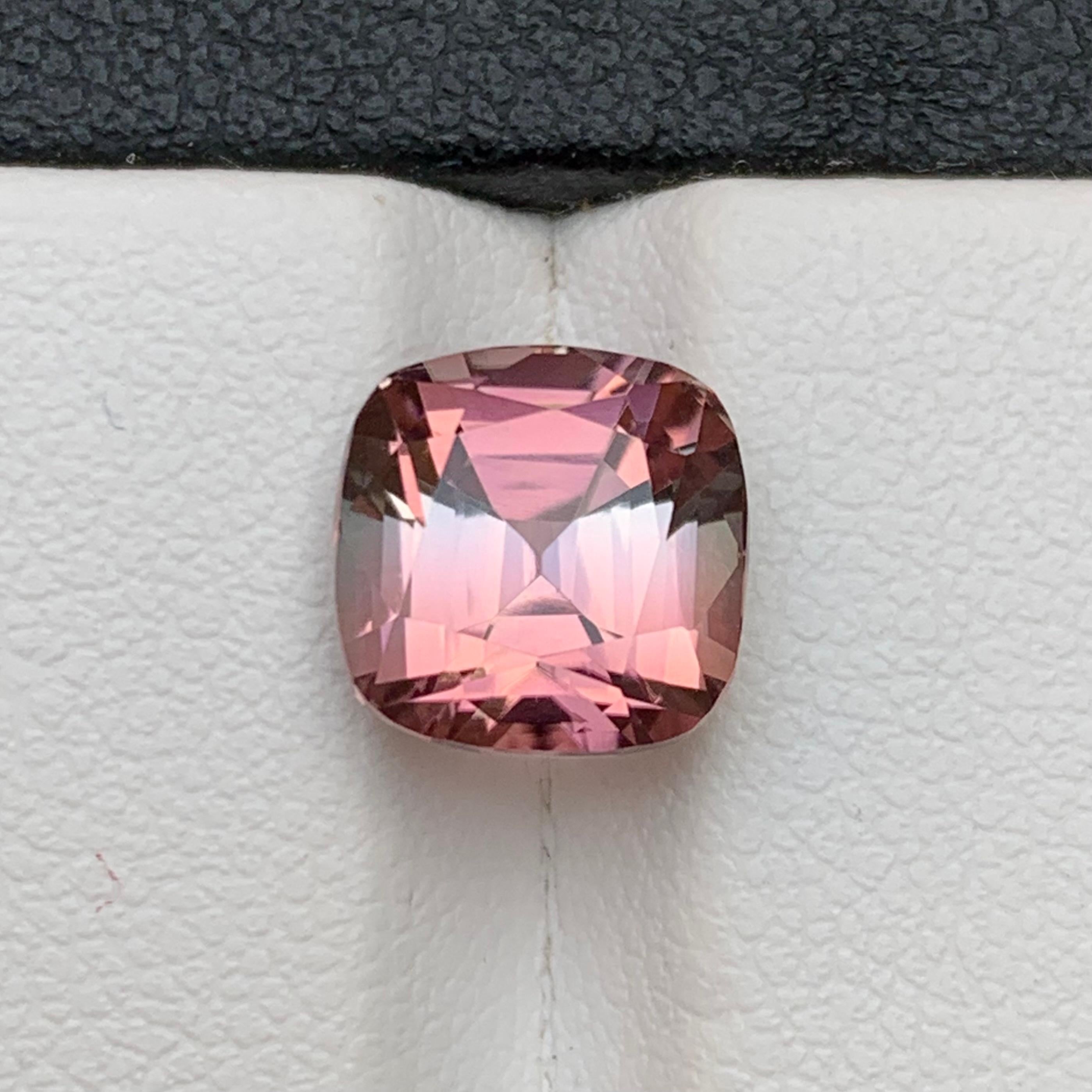 Pink Bicolor Natural Tourmaline Ring Loose Gemstone 4.15 Ct Cushion Cut-Jewelry For Sale 2