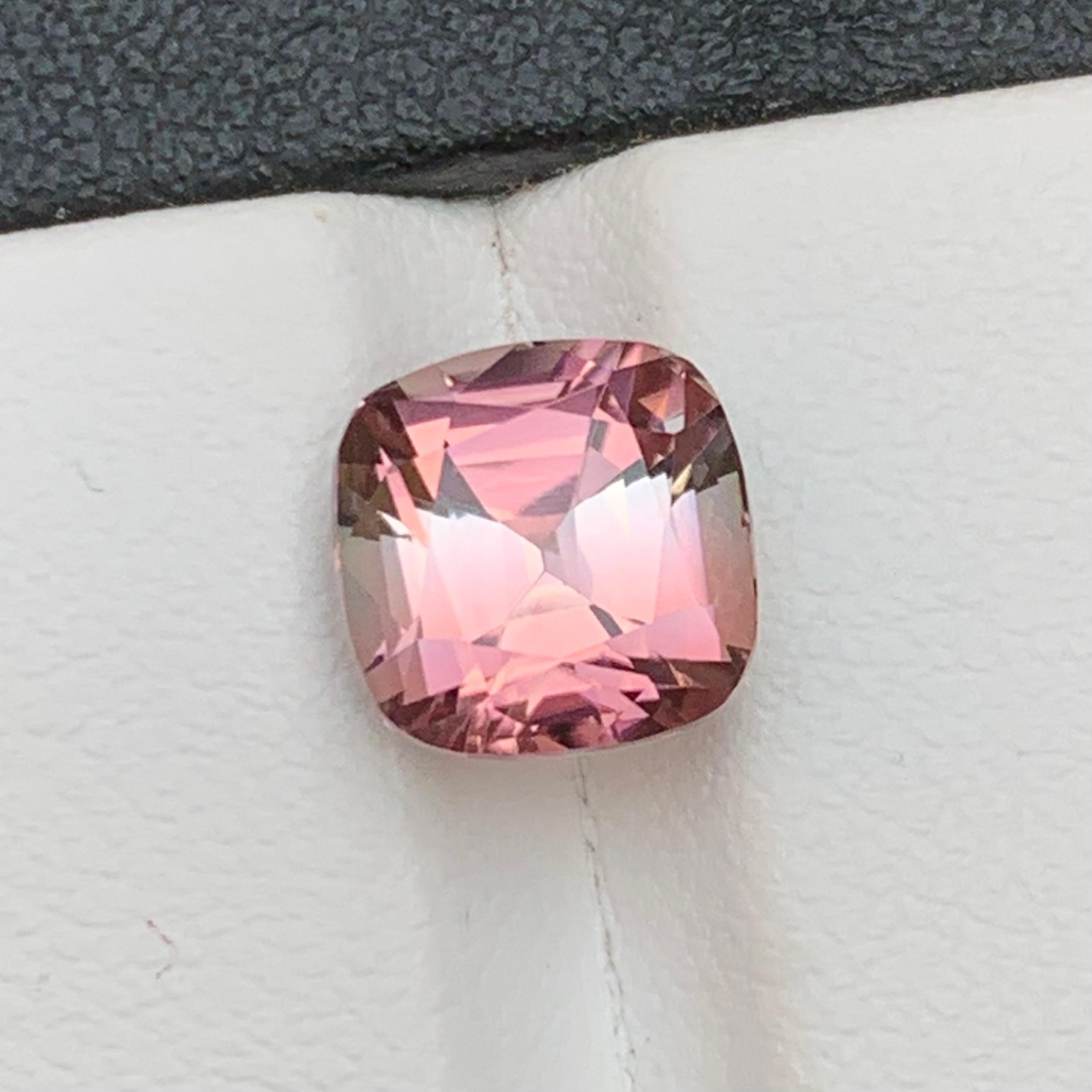 Pink Bicolor Natural Tourmaline Ring Loose Gemstone 4.15 Ct Cushion Cut-Jewelry For Sale 4
