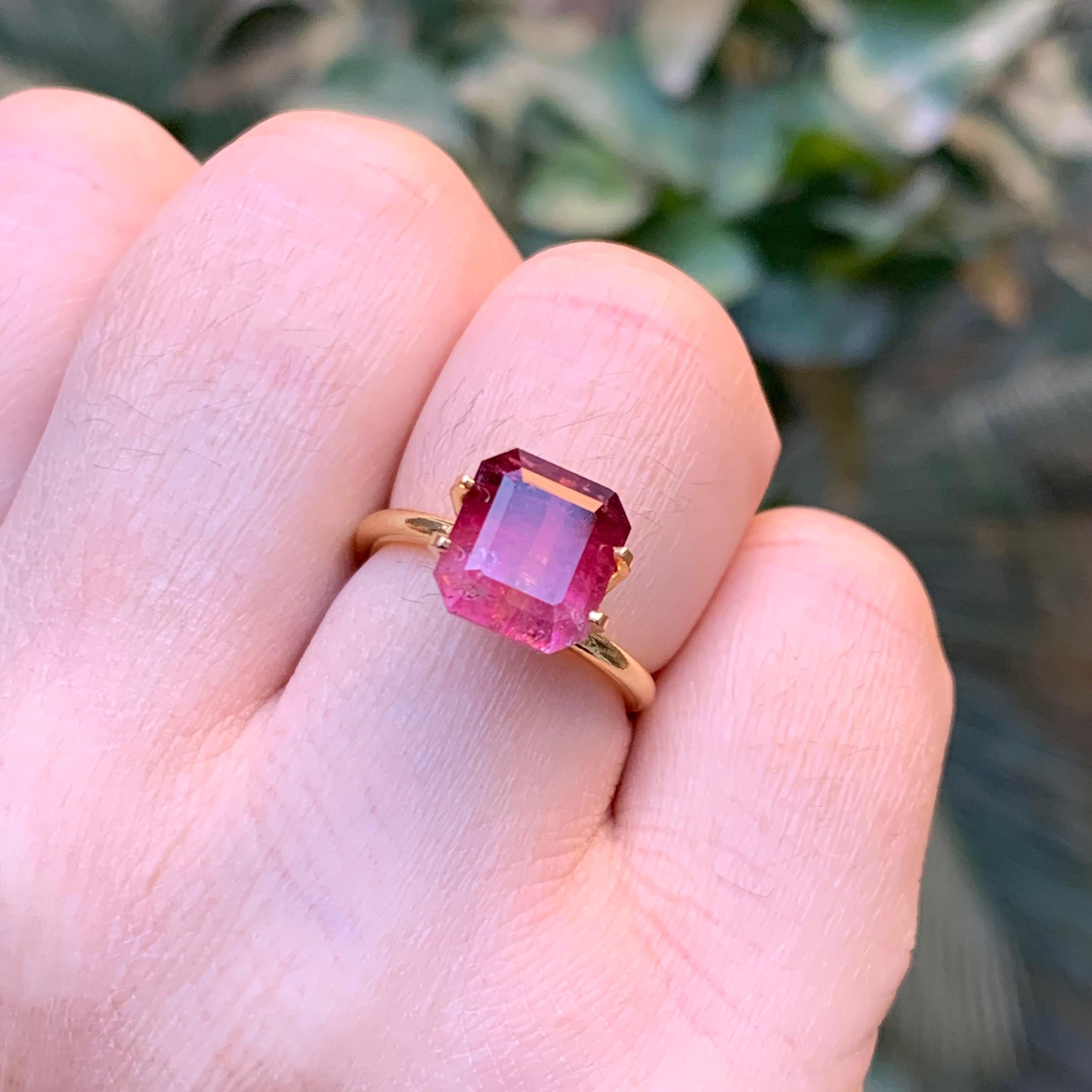 Pink Bicolor Natural Tourmaline Ring Loose Gemstone 4.70 Ct Emerald Cut Jewelry For Sale 7