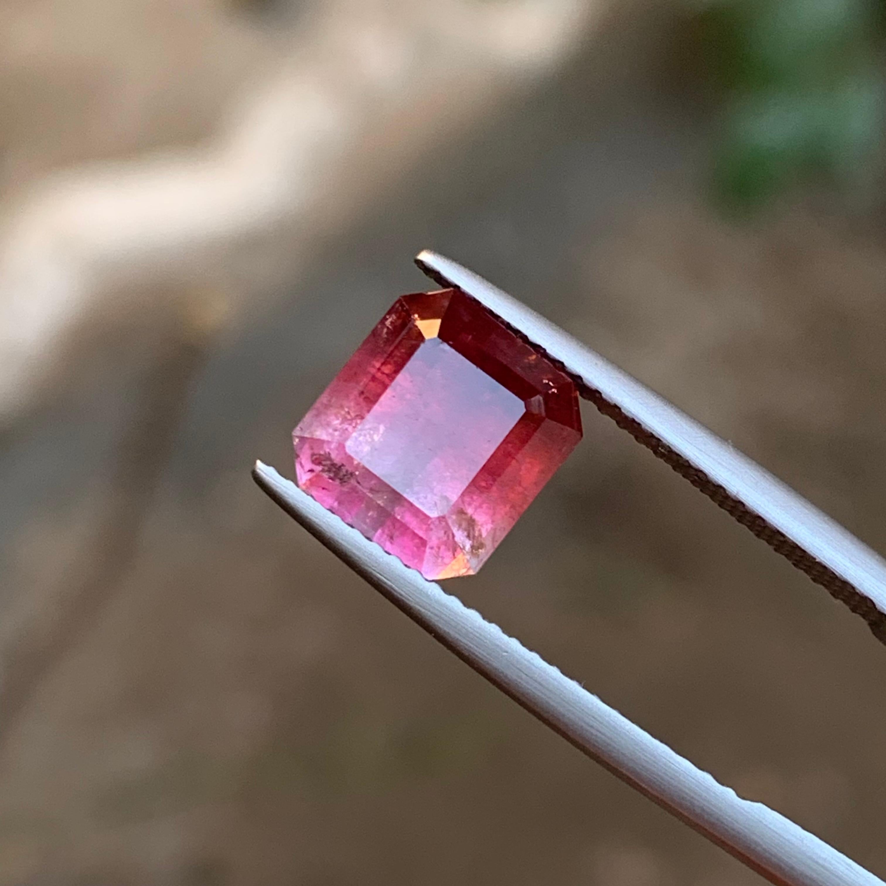 Pink Bicolor Natural Tourmaline Ring Loose Gemstone 4.70 Ct Emerald Cut Jewelry For Sale 2
