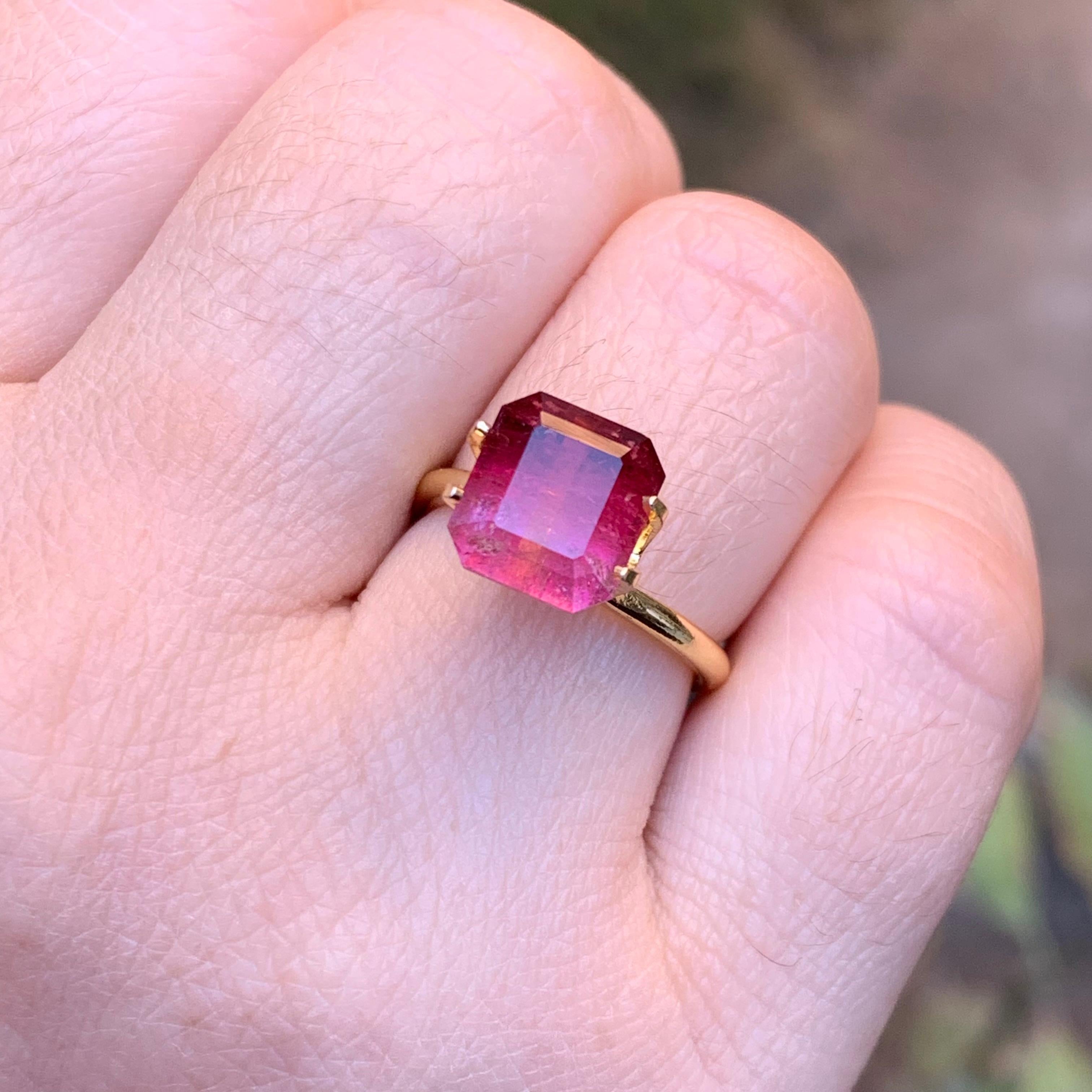 Pink Bicolor Natural Tourmaline Ring Loose Gemstone 4.70 Ct Emerald Cut Jewelry For Sale 3