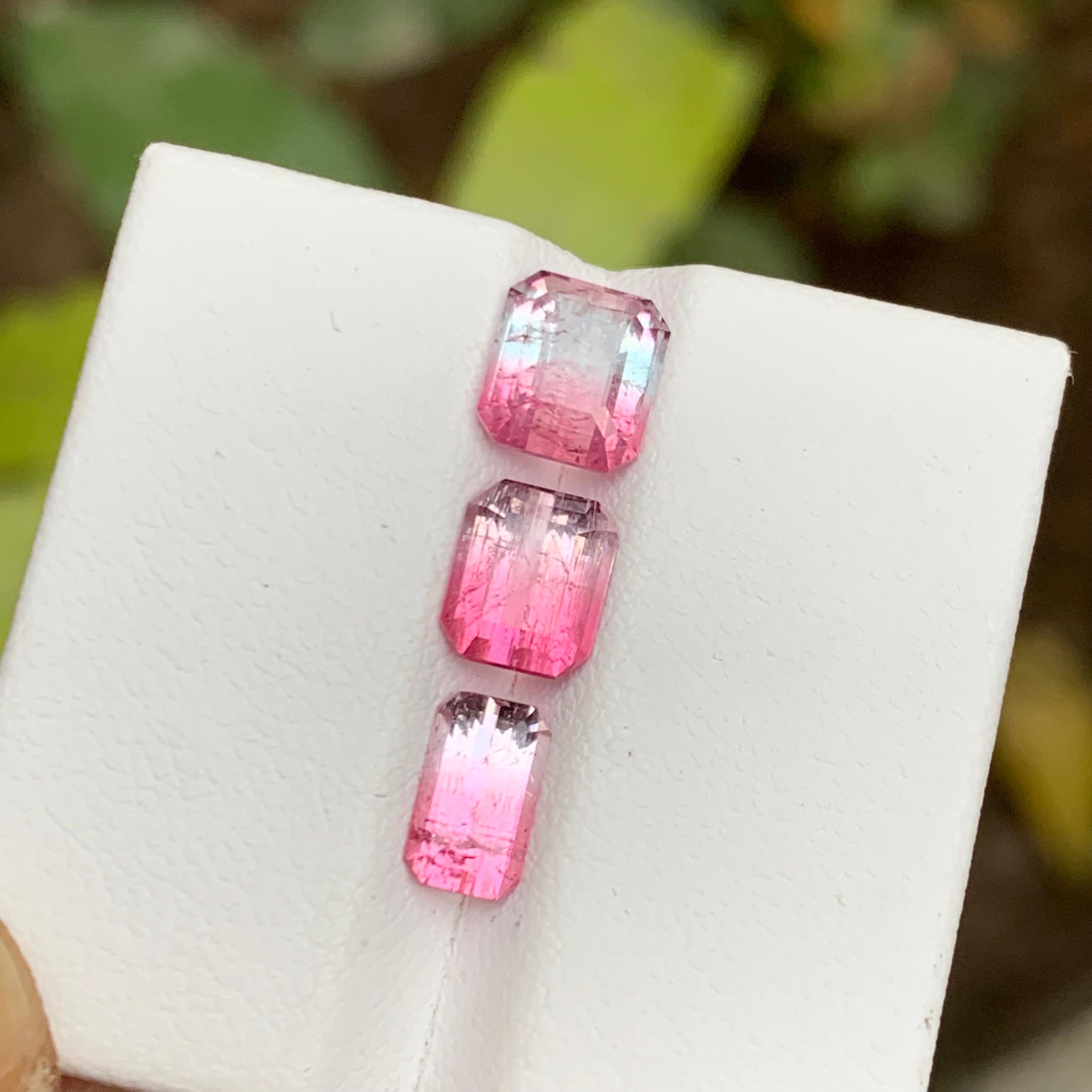 Pink Bicolor Rare Natural Tourmaline Loose Gemstones Lot, 3.70 Ct Emerald Cut Af For Sale 5