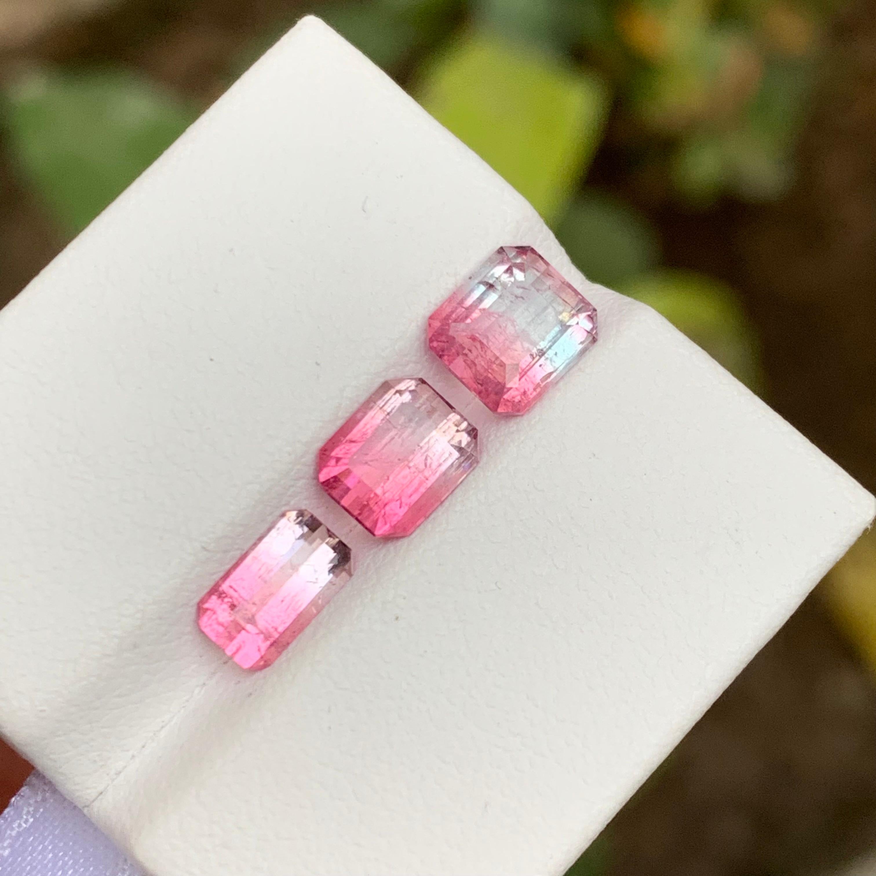 Gemstone Type: Tourmaline
Weight: 3.70 Carats
Dimensions: 
1.55 Ct: 6.90 x 6.30 x 4.07
1.40 Ct: 6.95 x 5.77 x 4.17
0.75 Ct: 7.26 x 4.34 x 2.93
Color: Pink Bicolor
Clarity: Slightly Include 
Treatment: Heated
Origin: Afghanistan 🇦🇫 
Certificate: On