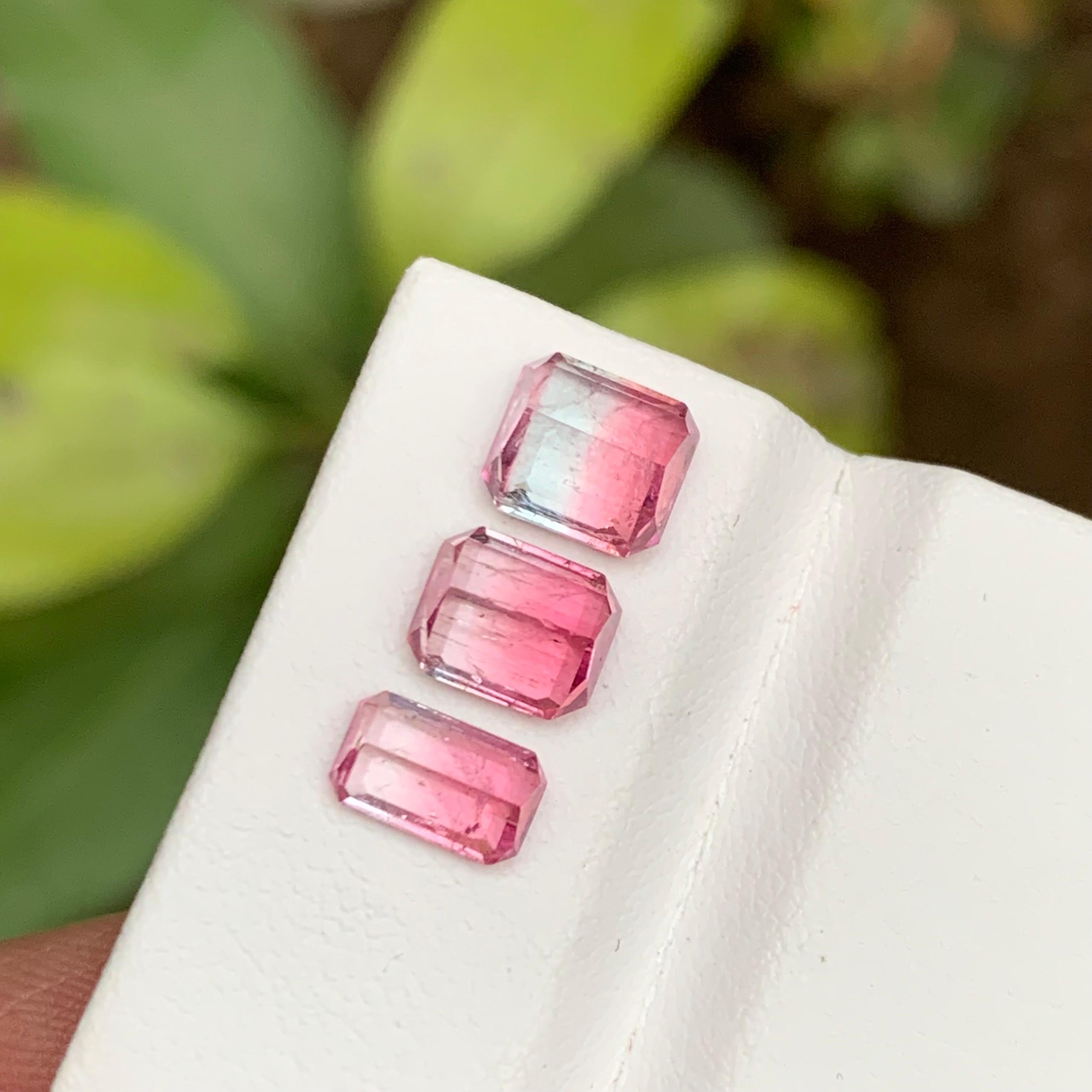 Pink Bicolor Rare Natural Tourmaline Loose Gemstones Lot, 3.70 Ct Emerald Cut Af In New Condition For Sale In Peshawar, PK