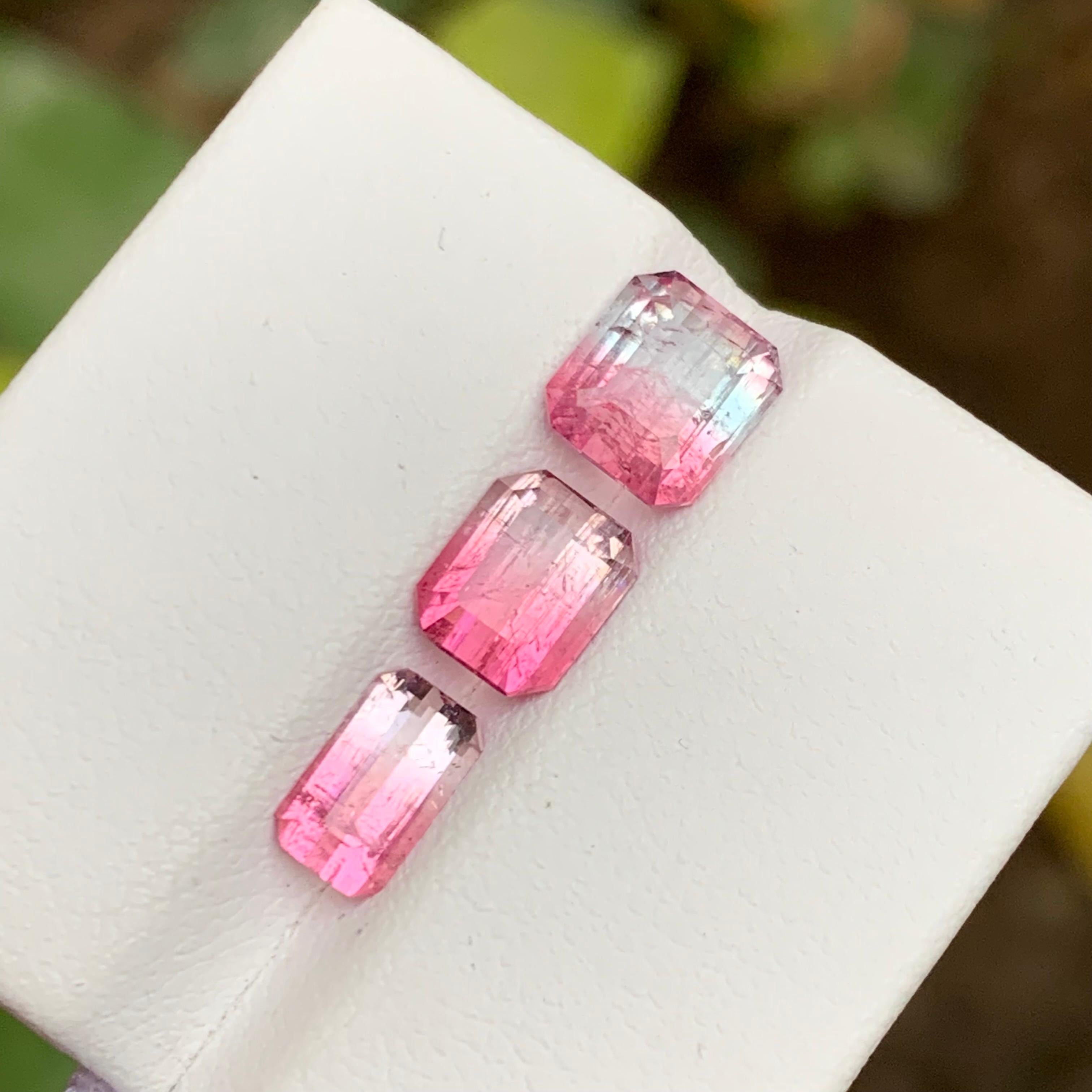 Women's or Men's Pink Bicolor Rare Natural Tourmaline Loose Gemstones Lot, 3.70 Ct Emerald Cut Af For Sale