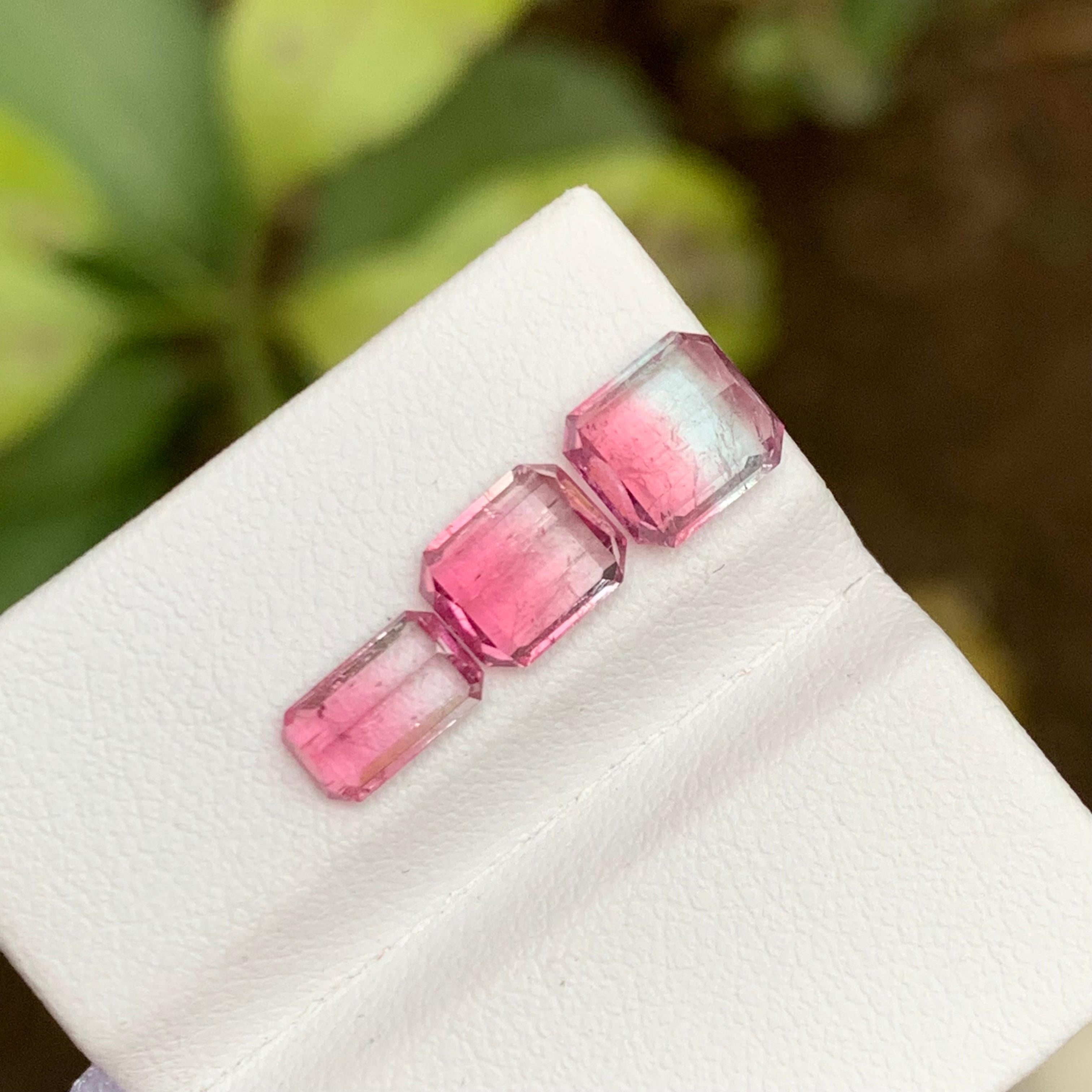 Pink Bicolor Rare Natural Tourmaline Loose Gemstones Lot, 3.70 Ct Emerald Cut Af For Sale 1