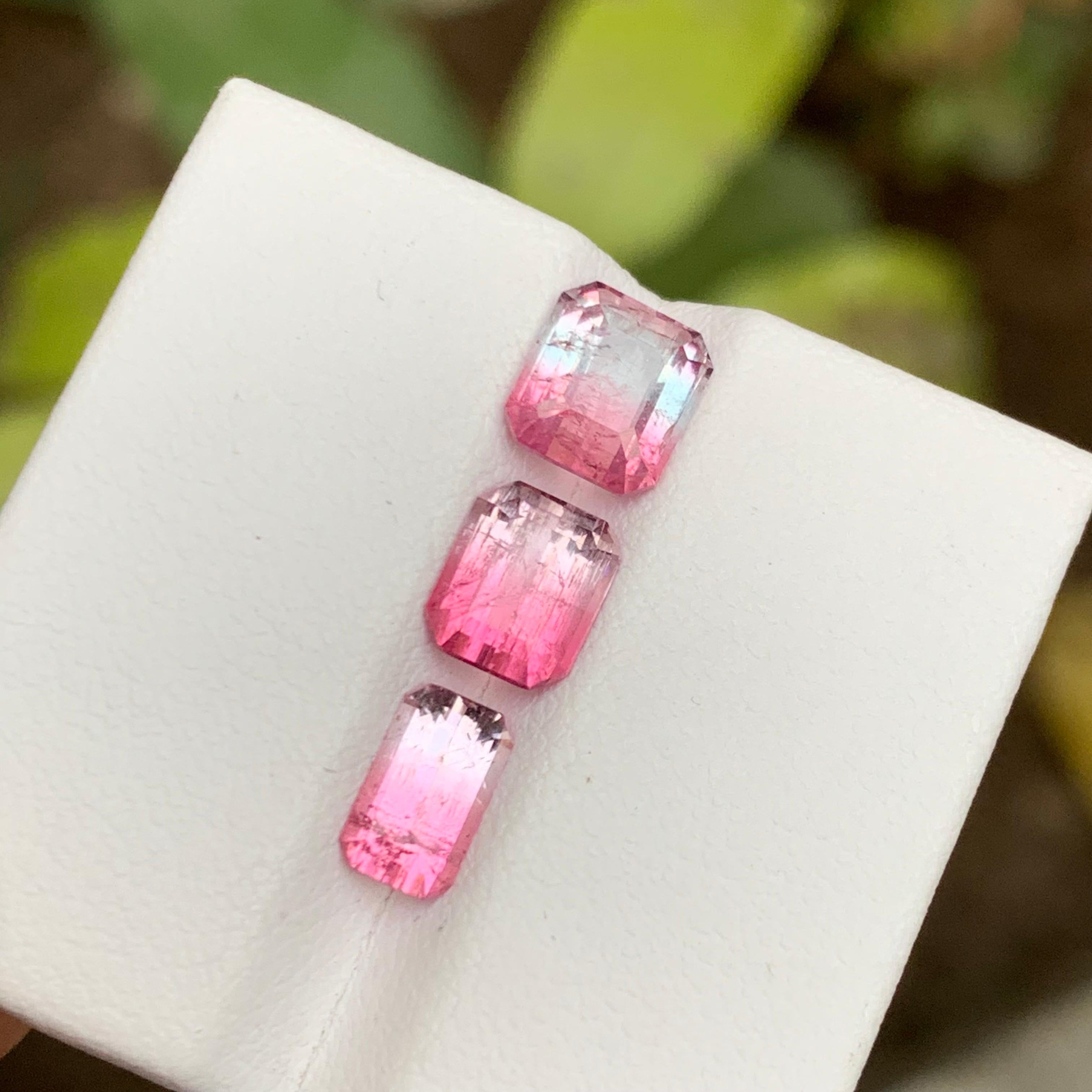 Pink Bicolor Rare Natural Tourmaline Loose Gemstones Lot, 3.70 Ct Emerald Cut Af For Sale 2
