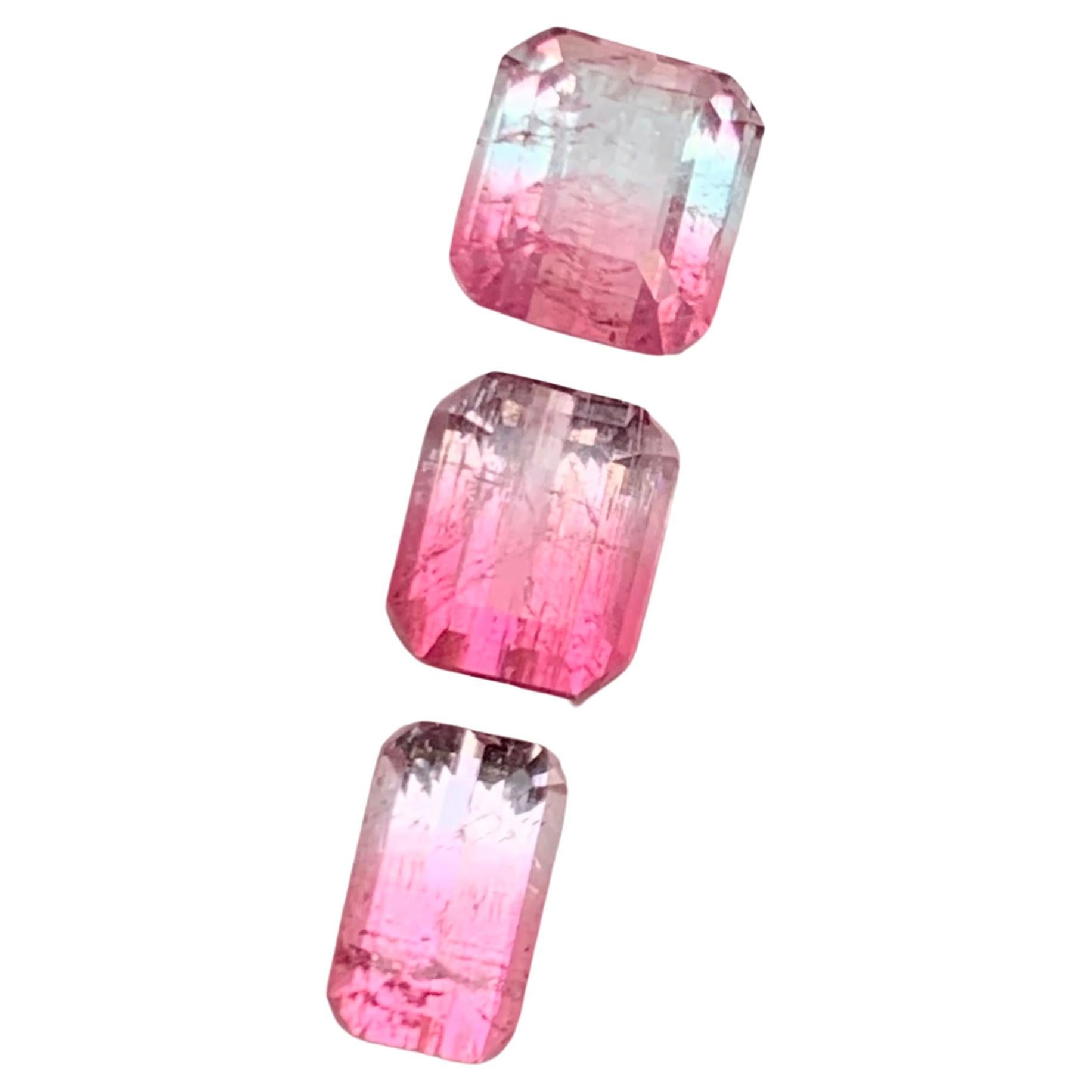 Pink Bicolor Rare Natural Tourmaline Loose Gemstones Lot, 3.70 Ct Emerald Cut Af For Sale