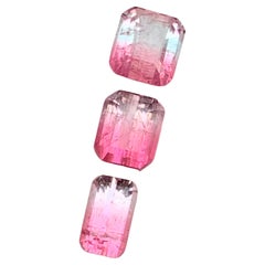 Pink Bicolor Rare Natural Tourmaline Loose Gemstones Lot, 3.70 Ct Emerald Cut Af