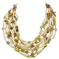 Pink Biwa Pearls  Amethist Beads  6 strand Necklace, by Sylvia Gottwald