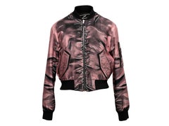 Used Pink & Black Moschino Couture Graphic Print Nylon Bomber Jacket Size US 8
