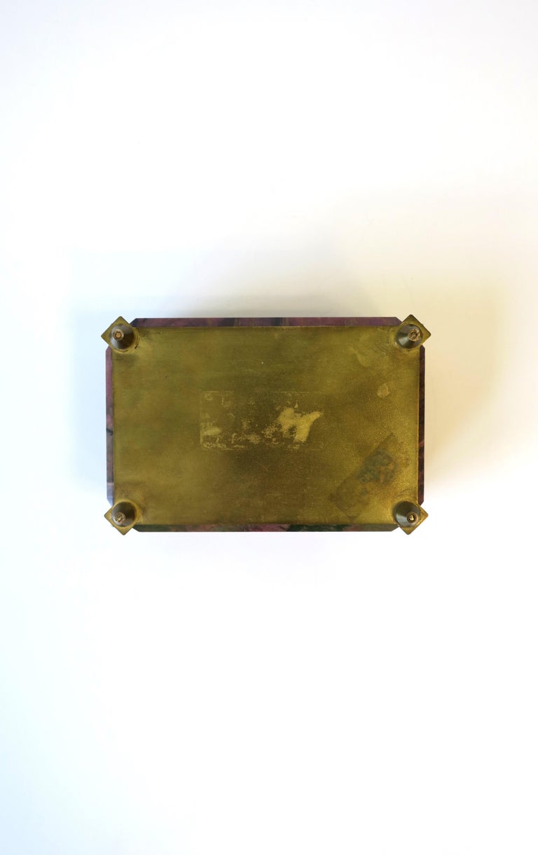 Pink Black Rhodonite Stone Bronze & Velvet Jewelry Box For Sale 9